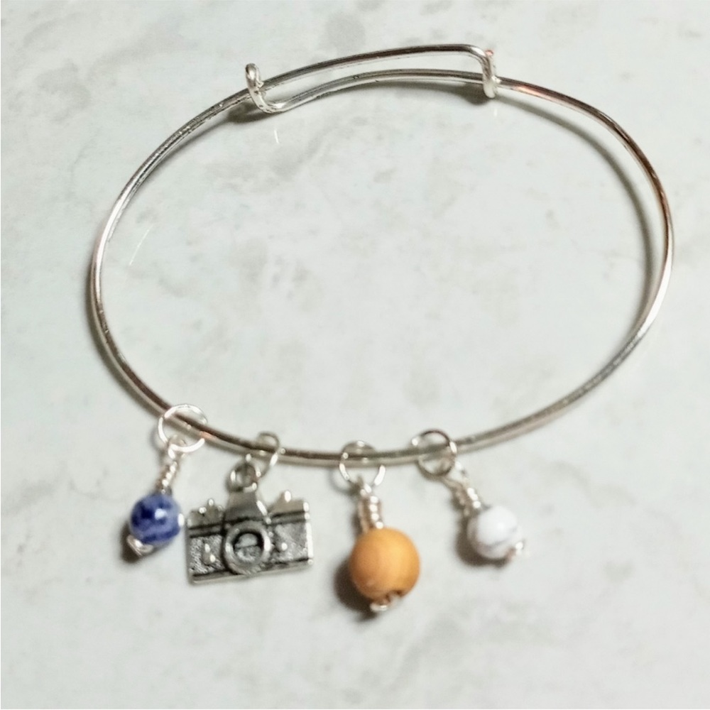 Oval Adjustable Bangle Charm Sterling Silver Plat… - image 1